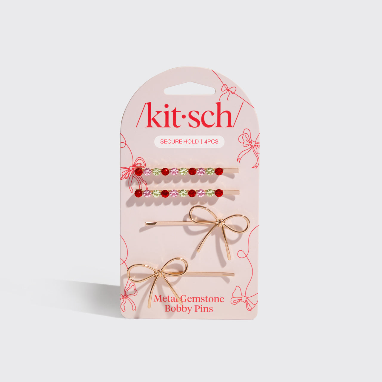 kitsch-red-pink-green-gemstone-and-bow-bobby-pins-schleife image 4
