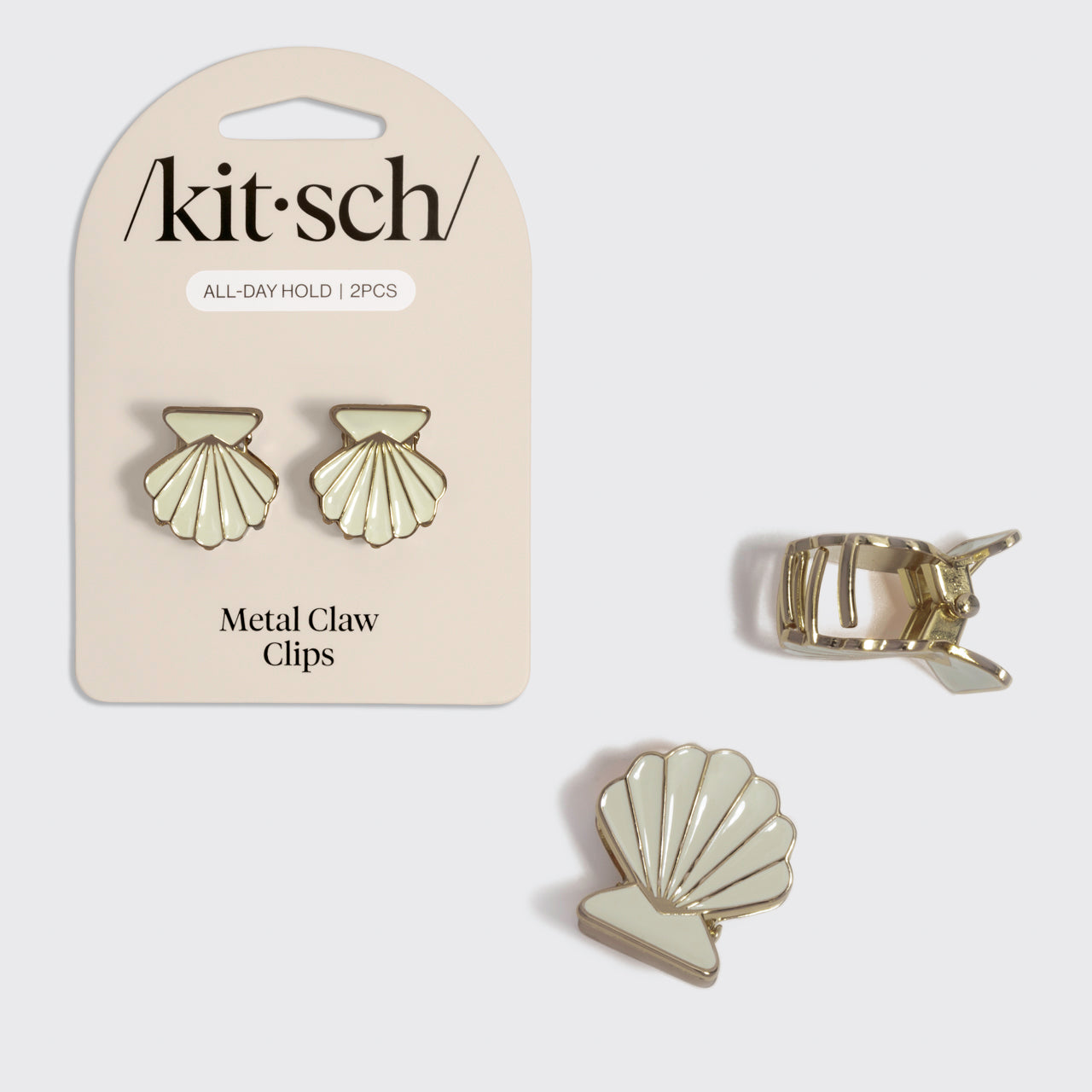 kitsch-muschel-haarspangen-set-gold-pearlized-cream-metal-clam-shell-clip-2er image 2