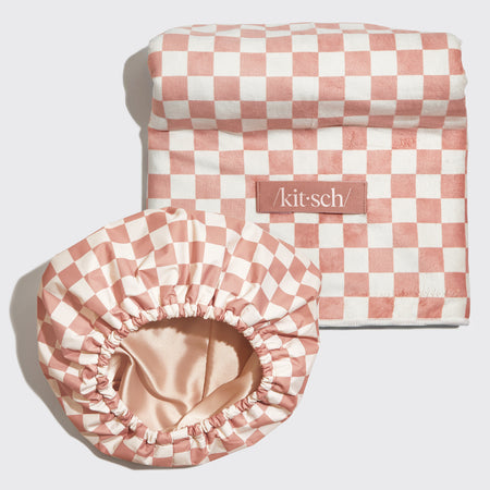 kitsch-satin-lined-flexi-shower-cap-xl-hair-towel-bundle image 1