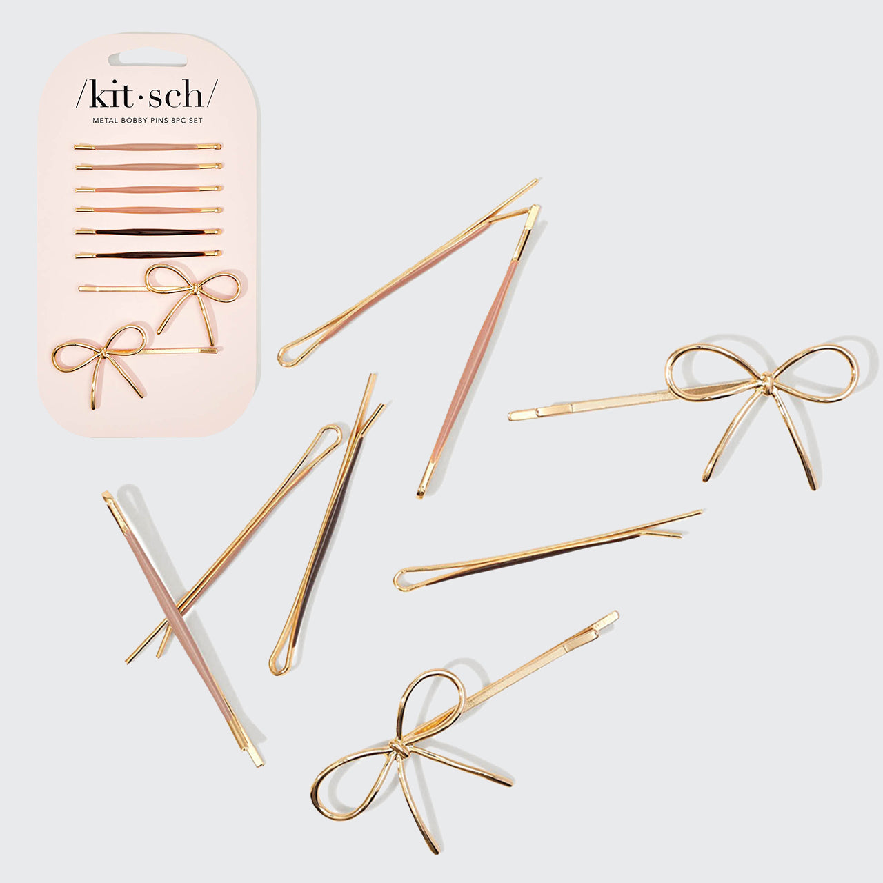 kitsch-metal-enamel-puffy-bow-bobby-pins-8er-set-rosewood image 2