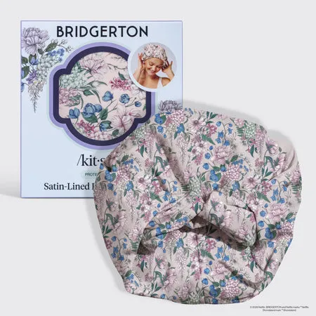 kitsch-x-bridgerton-satin-lined-flexi-shower-cap-wisteria image 1
