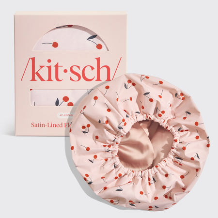 kitsch-cherry-print-satin-shower-cap-duschhaube-mit-satin-futter image 1