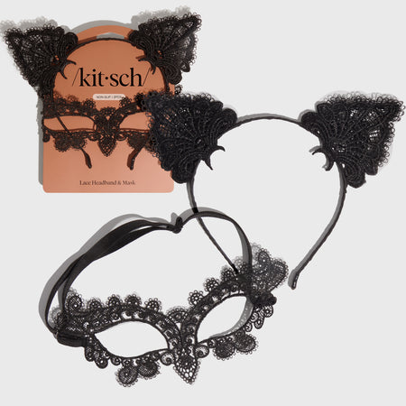 kitsch-black-cat-lace-stirnband-und-maske-set image 1